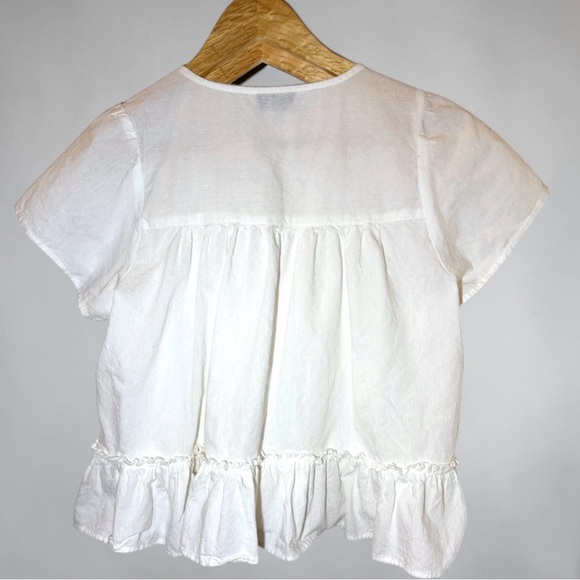 Jessica Simpson Cotton Lace Yoke Peplum Short-Sleeve Boho Button-Front Top S - Picture 6 of 6